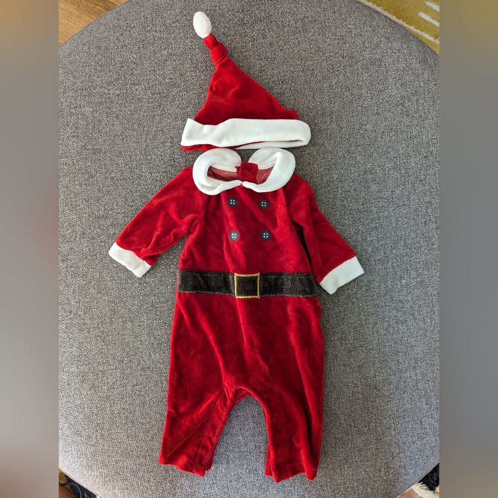 3 month Baby Santa outfit with hat..velvet and so cute